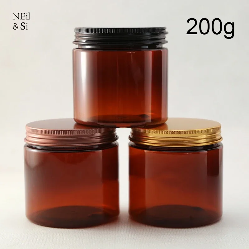

200g Brown Plastic Refillable Bottle 200ml Cosmetics Facial Cream Body Lotion Mask Jars Empty Container Free Shipping