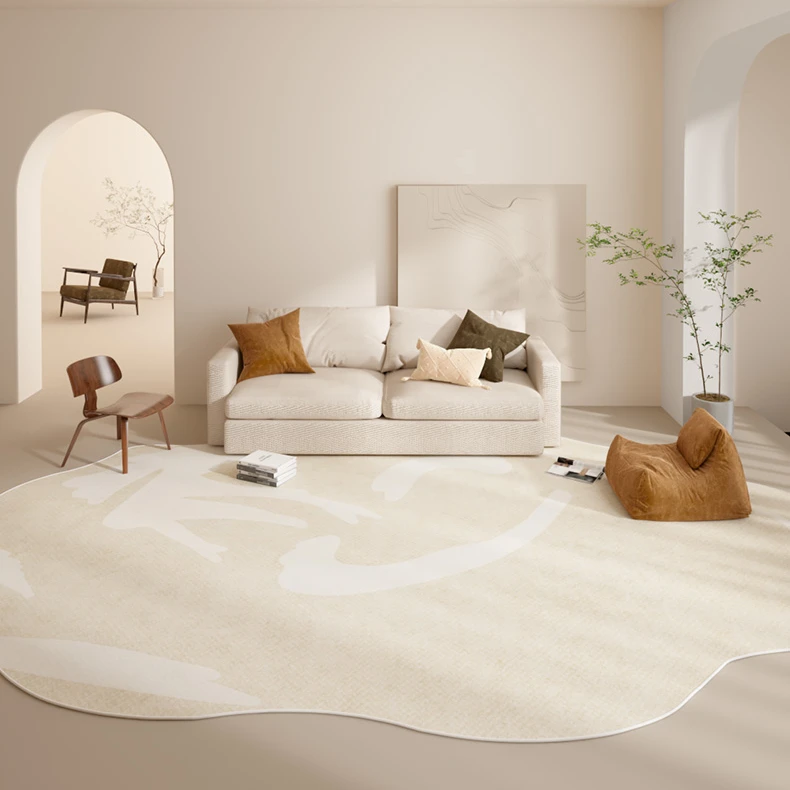 Minimalist Cloakroom Shaped Carpet Thick Rugs for Bedroom Irregular Living Room Decoration Striped Rug Cream Plush Anti-slip Mat 3