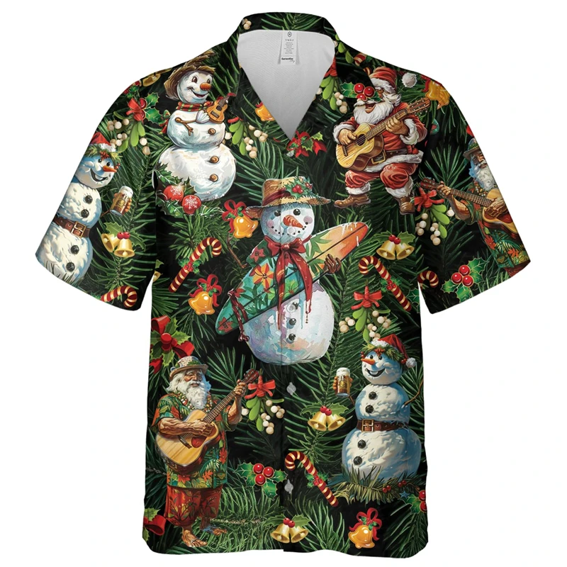Hawaiian Shirt Children Summer Girl Clothes Tops Turndown Collar Kawaii Christmas Print Kid Clothes Boy Short Sleeve Shirts