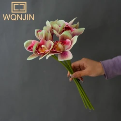 Elegant Artificial Orchid Bouquet - 6 Bloom Arrangement | Premium Home and Office Decor (Pink green)