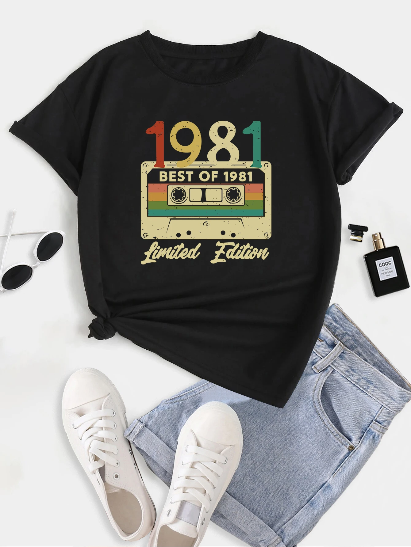 'Best of 1981 Limited edition' Print Crew Neck T-shirt, Casual Loose Short Sleeve Fashion Summer T-Shirts Tops, Women's_voghion.com