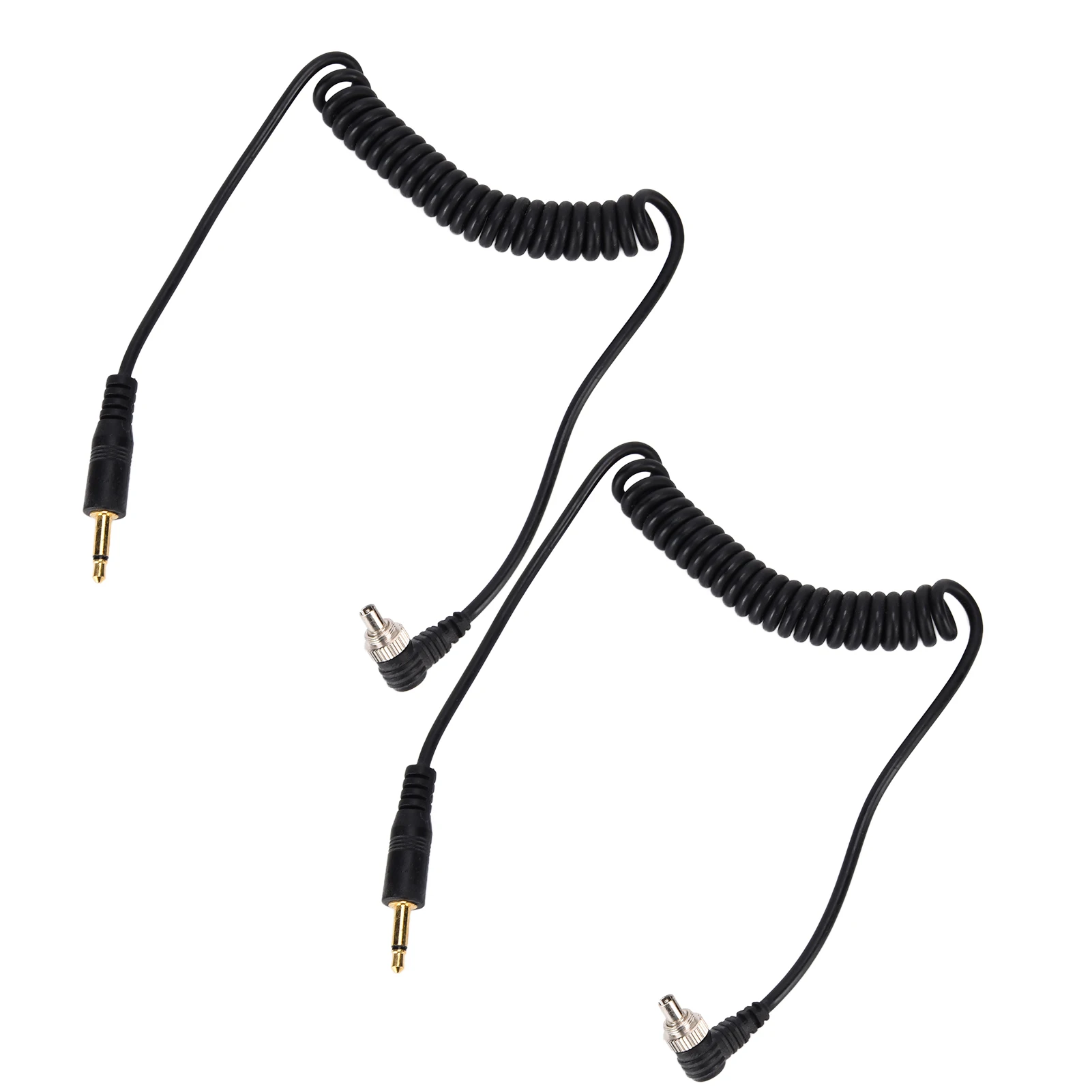 2pcs Universal 3.5mm to Male Flash PC Sync Cable Coiled Cord with Screw Lock for Digital Cameras new