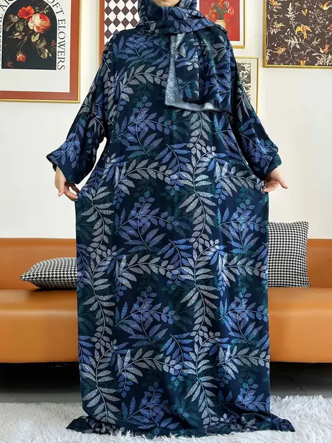 2025 coton musulman dame Abayas Ramadan vêtement de prière dubaï turquie moyen-orient Femme Robe ample Robe africaine Turban Joint