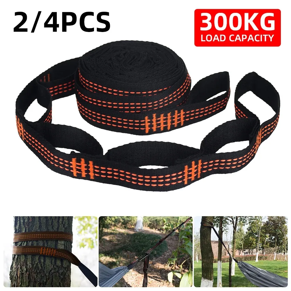 

2/4Pcs Hammock Straps Special Reinforced Polyester Straps 5 Ring High Load-Bearing Barbed Black Outdoor Camping Hammock Straps