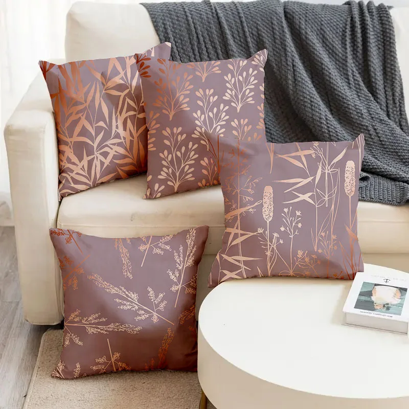 

Light Purple Style The Plant Leaf Pattern Printed Square Pillowslip Linen Blend Cushion Cover Pillowcase Living Room Home Decor