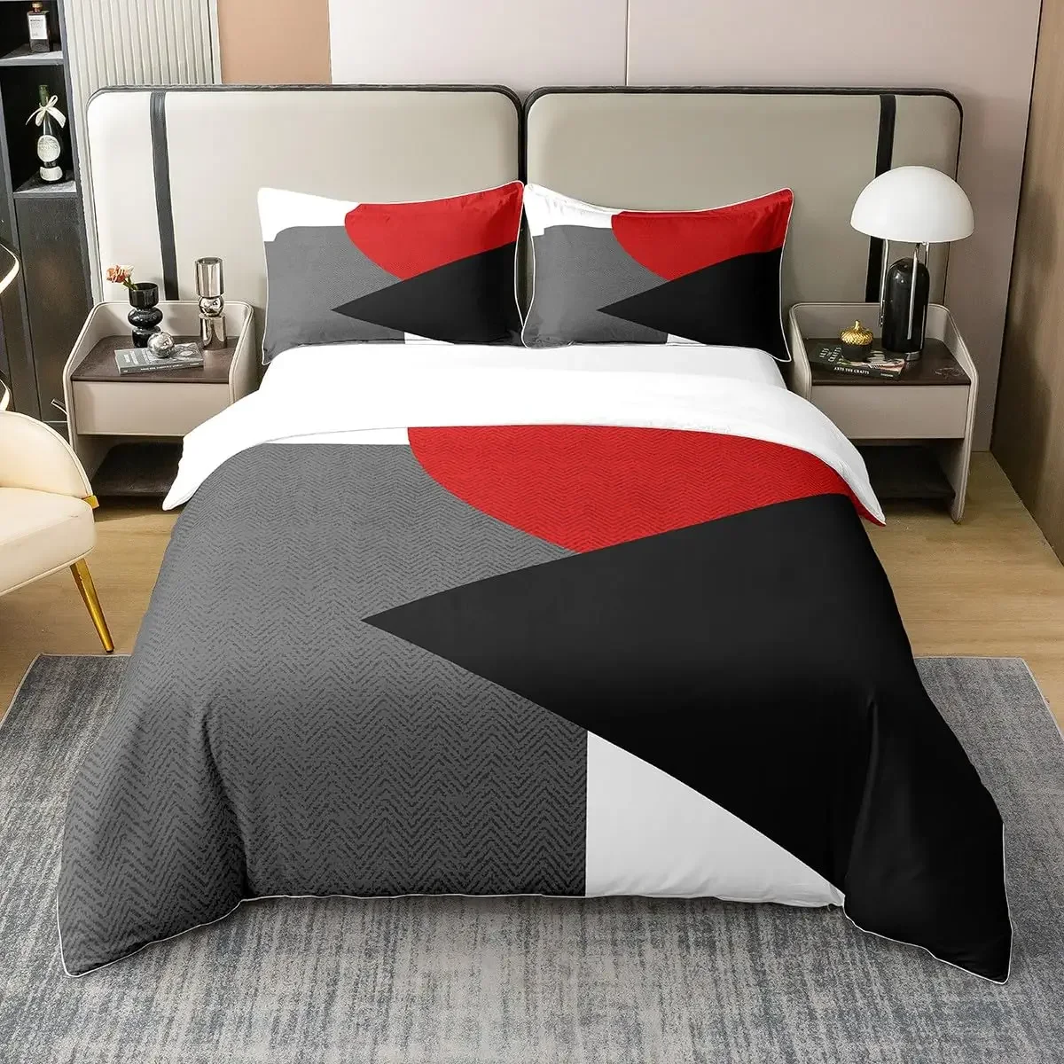Geometric Duvet Cover for Kids Boys Comforter Cover Set Twin Size Strip Lines Bedding Set with 2 Pillow Case 3Pcs Bedroom Decor