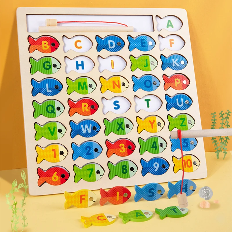 

Baby Wooden Magnetic Fishing Game Cognition Color Letter Teaching Aids for Kids Early Educational Toys Parent-child Interactive