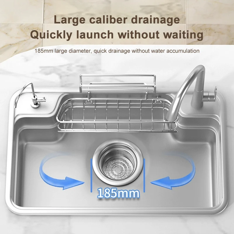 Stainless Steel Kitchen Sink Large Single Slot Household Dishwashing Sink Under the Counterbasin Wash Basin Multifunction