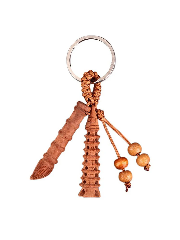 

Wenchang Tower Key Chain Peach Wood Wenchang Tower and Pen Pendant Wenchang Emperor Carrying Car Pendant