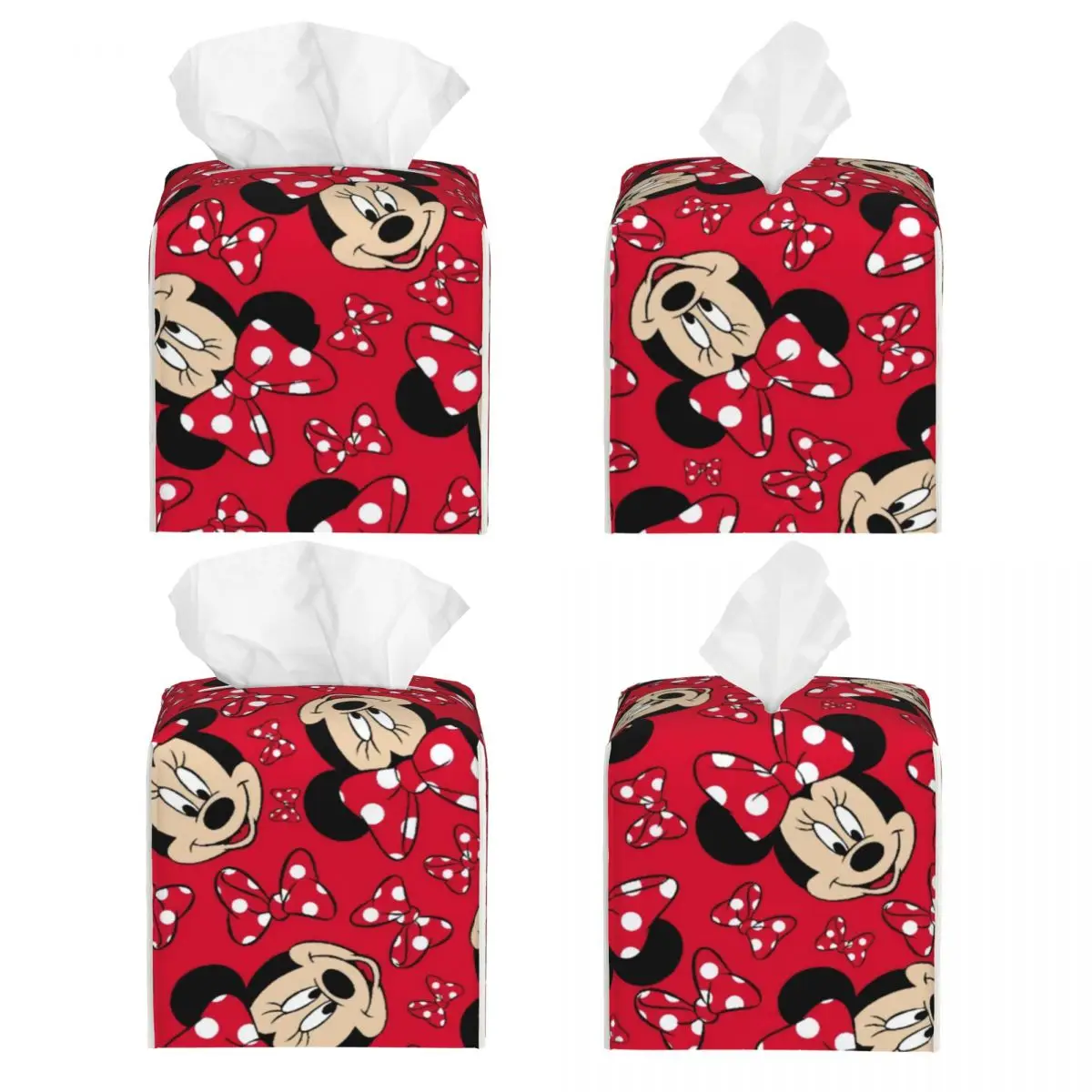 Custom Bow And Mickey Minnie Mouse Tissue Box Cover PU Leather Square Cartoon Facial Tissues Holder for Office 2