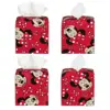 Custom Bow And Mickey Minnie Mouse Tissue Box Cover PU Leather Square Cartoon Facial Tissues Holder for Office 2