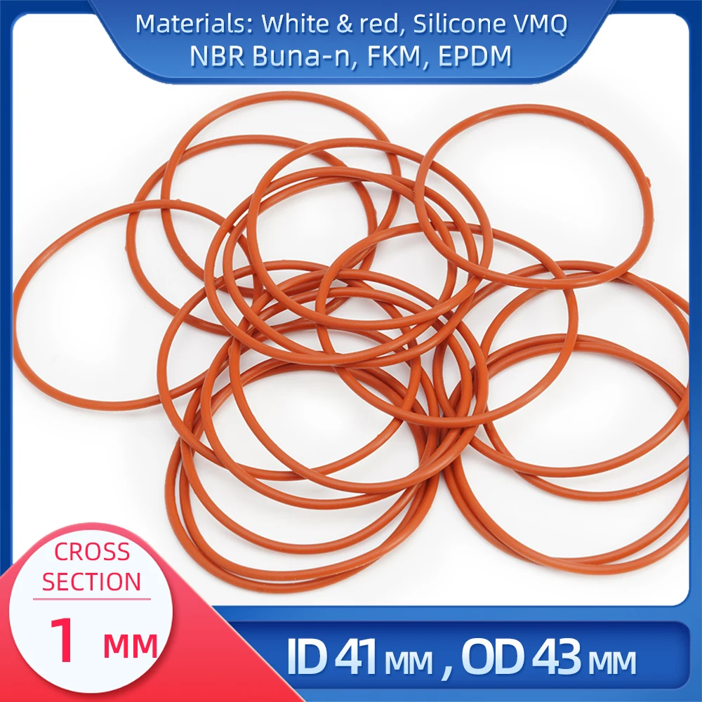 

O Ring CS 1mm ID 41mm OD 43mm Material With Silicone VMQ NBR FKM EPDM ORing Seal Gasket