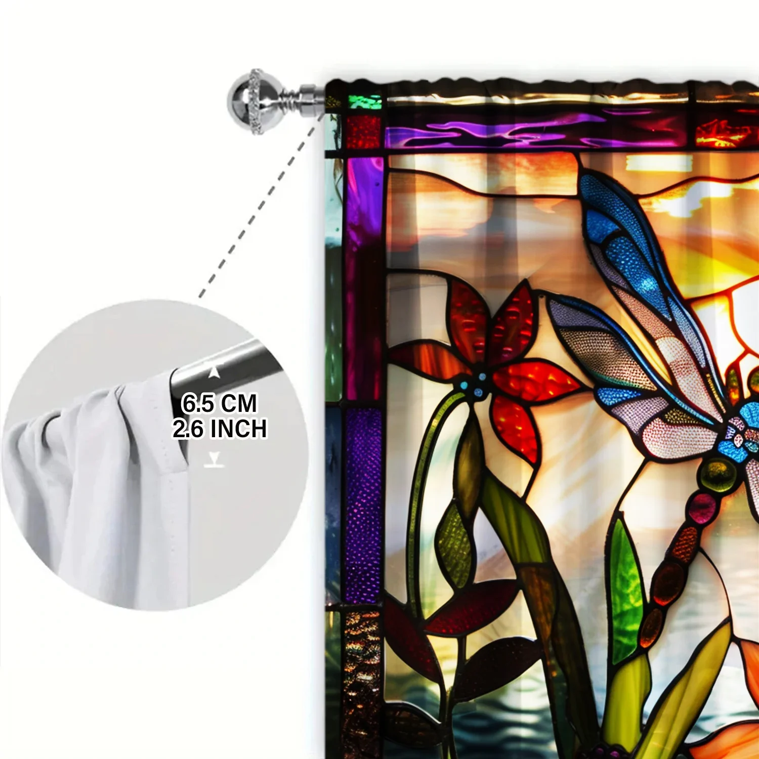 2pcs Stained Glass Dragonfly Printed Curtain - Artistic Home Decoration Curtains, All Season Decorative Curtains 6