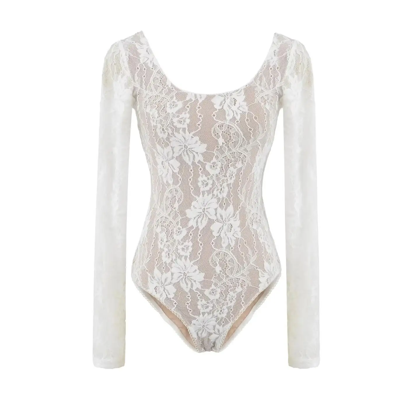 Sexy See Through Bodysuit Women White Gothic Streetwear Emo Alternative Grunge Y2k Long Sleeve O-neck High Waist Jumpsuit