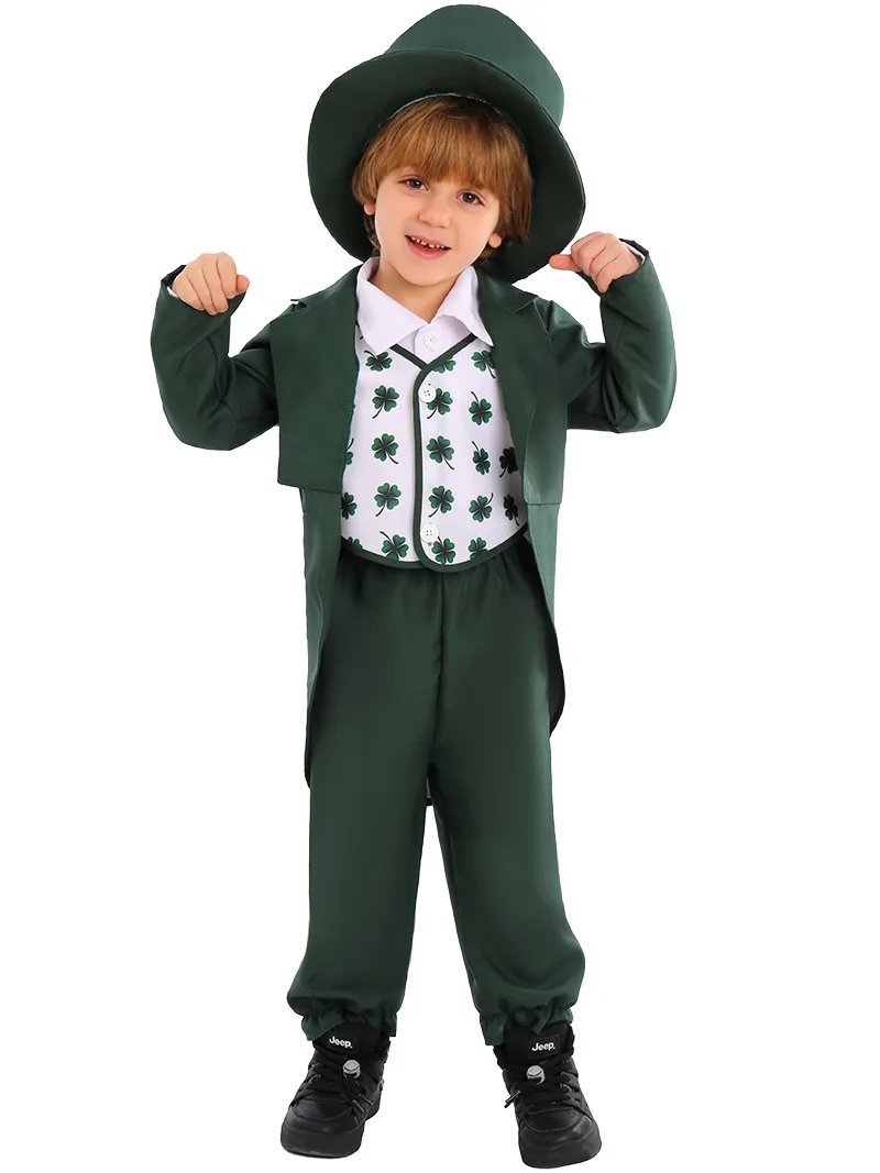 

Костюм Leprechaun для косплея по мотивам Ирландии, зеленая фотосессия, костюм для выступления на Хэллоуин для мальчика