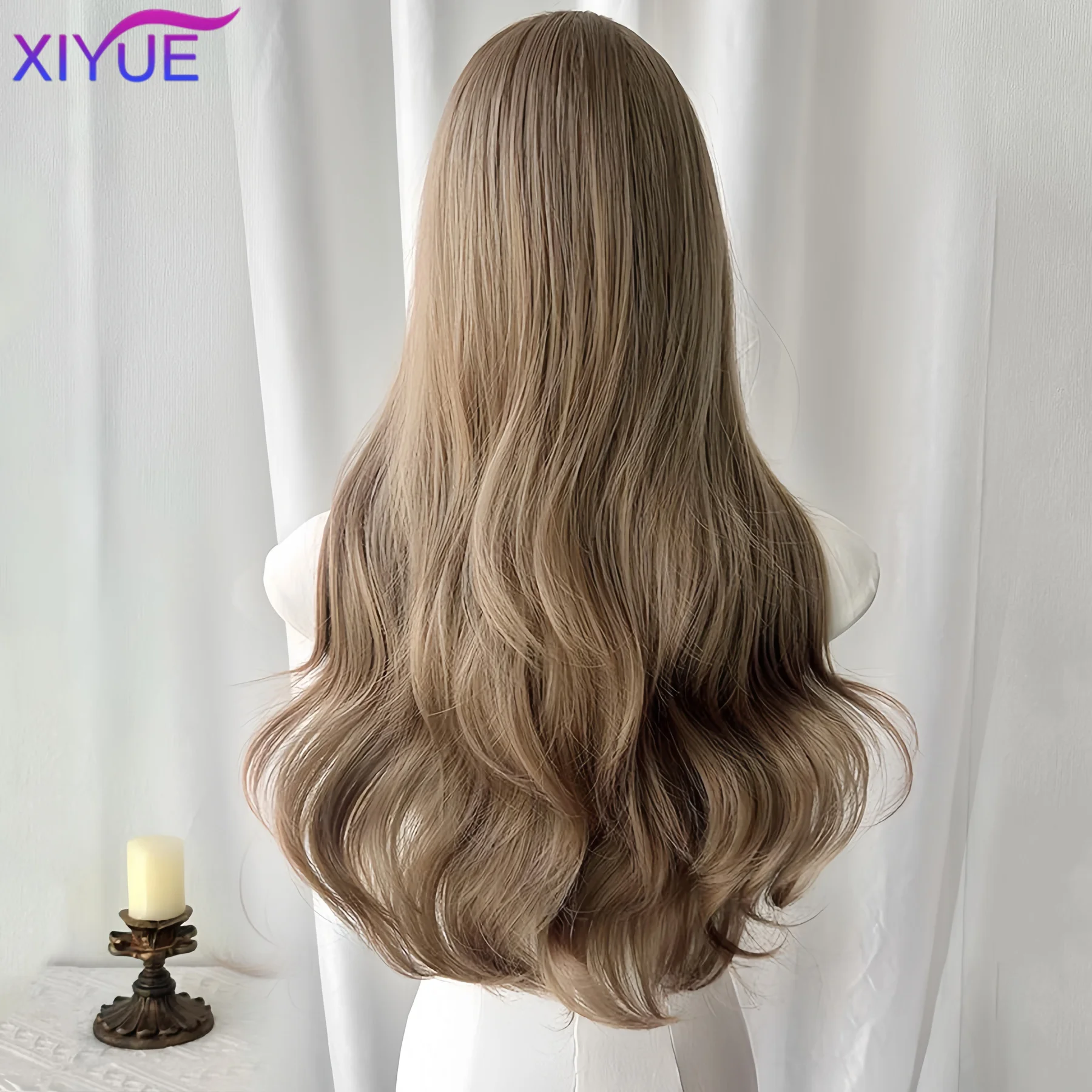 XIYUE Curly Long Wavy Black Blonde Highlights Synthetic Hybrid Wig With Fluffy Bangs Suitable For Women Daily Use