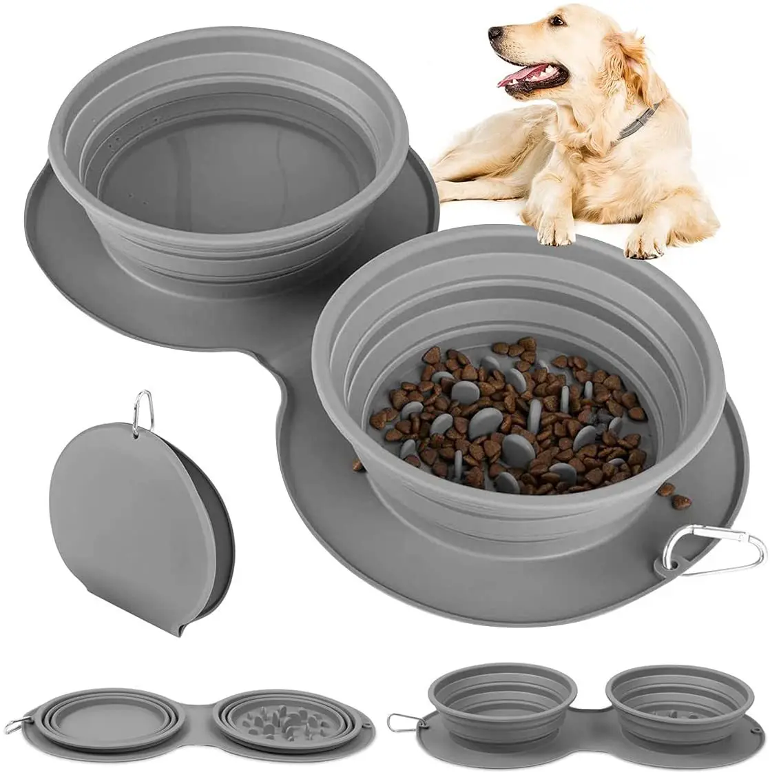 

Silicone Folding Pet Bowl Silicone Dog and Cat Pet Anti-Choking Double Food Bowl Outdoor Pet Portable Bowl