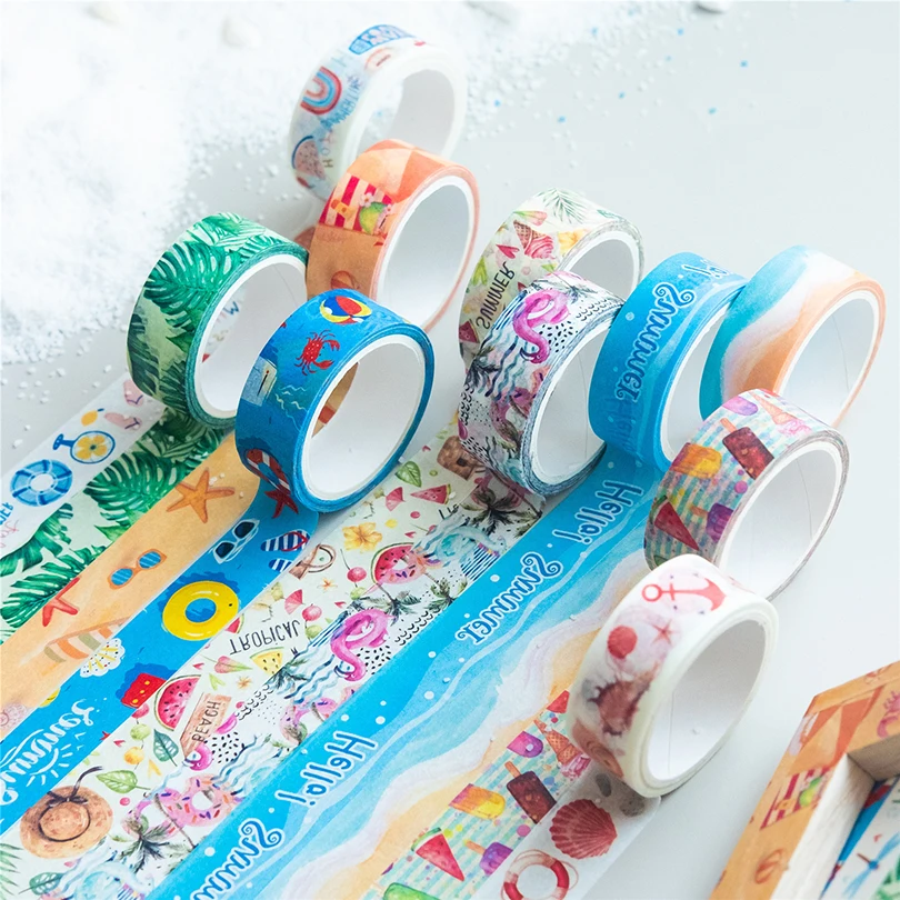 10Pcs Summer Washi Tapes Scrapbooking Supplies Masking Tape Seasons Washi Tape Set Kawaii Stationery Decorative Adhesive Tape 5