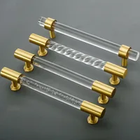 โปร่งใสอะคริลิคสำหรับตู้เฟอร์นิเจอร์ดึงทองเหลืองคริสตัลตู้เสื้อผ้า Knobs ตู้ลิ้นชักบาร์จับดึง 1