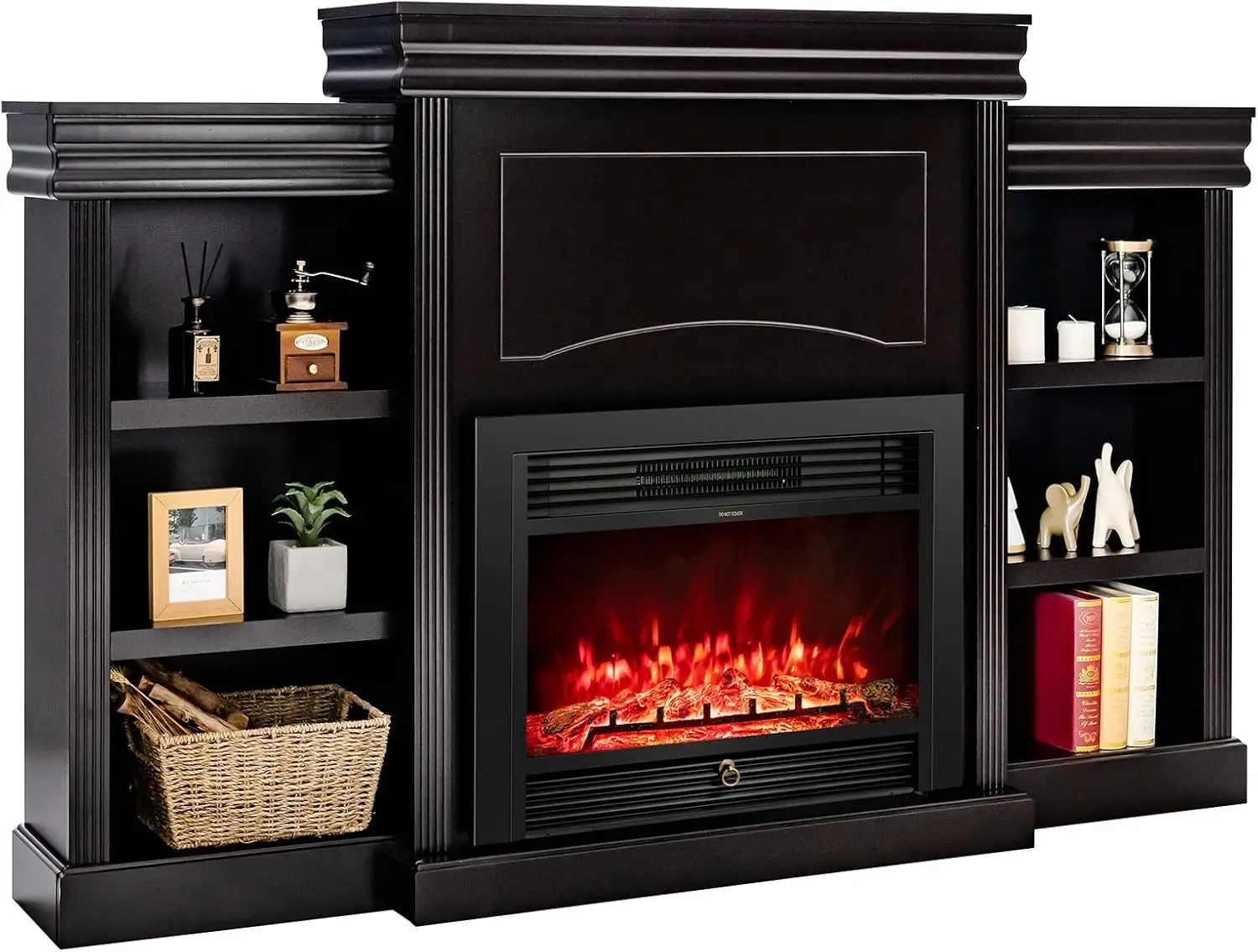 70" Mantel Fireplace, 750W/1500W Electric Fireplace w/Mantel & Built-in Bookshelves, 28.5-Inch Electric Fireplace w/Remote Contr