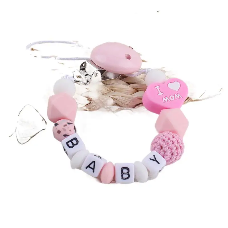 Free Custom Personalized Name Baby Pacifier Clips Chains Silicone Beads Teethers Dummy Nipple Holder Clips Newborn Teething Gift