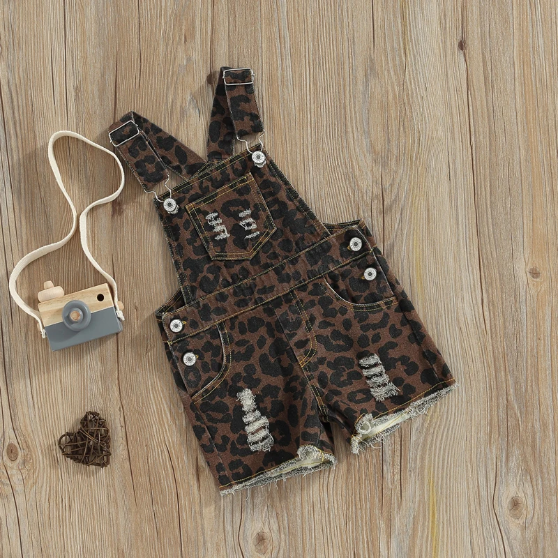 

Toddler Kid Girls Sling Jumpsuit Casual Sleeveless Leopard Print Rompers Suspender Shorts with Pockets