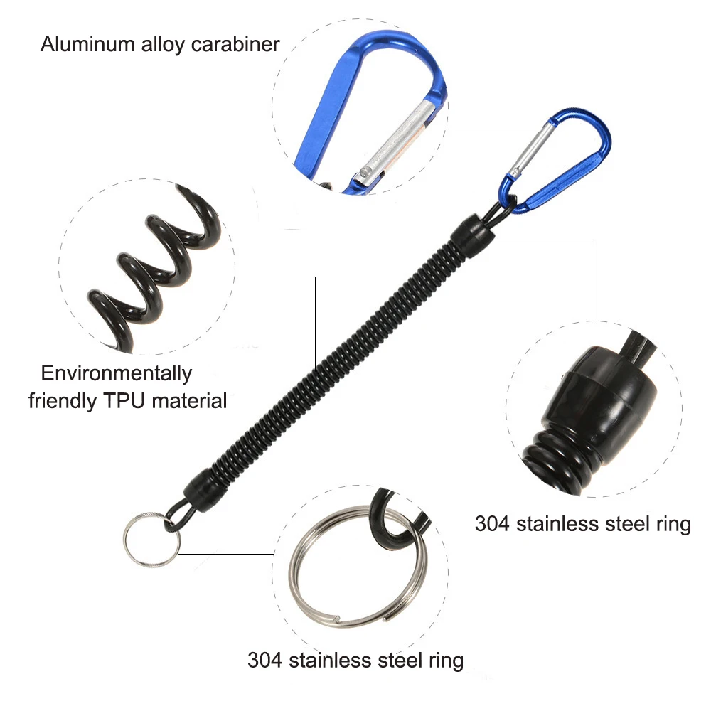 Fishing Lanyards Fishing Rope Retractable Coiled Tether Carabiner for Pliers Grips Accessories 1pcs&mdash;6Pcs