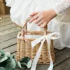 Wicker Flower Basket Rustic Style Woven Handbag Handmade Rattan Woven Trendy Concise Women Handbag Picnic Fabric Rattan Basket 3