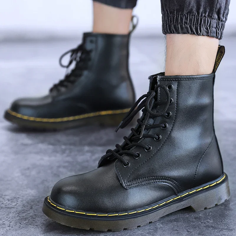 Men Genuine Leather Classic Six Hole Boots Fashion British Style Riding Short Ankle Boots Outdoor Size 35-48 Women's Boot