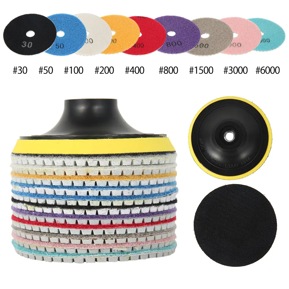 Polishing Pad 4 inch Diamond Dry/Wet Sanding Grinding Disc 30-6000 Grit for Tile Marble Granite Abrasive Tool Accessories
