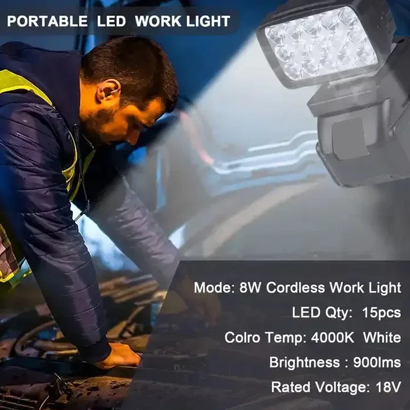 Portable LED Work Light Cordless for Makita/Dewalt/Milwaukee BL1430 BL1830 Lithium Battery Outdoor Lighting Camping portable led work light