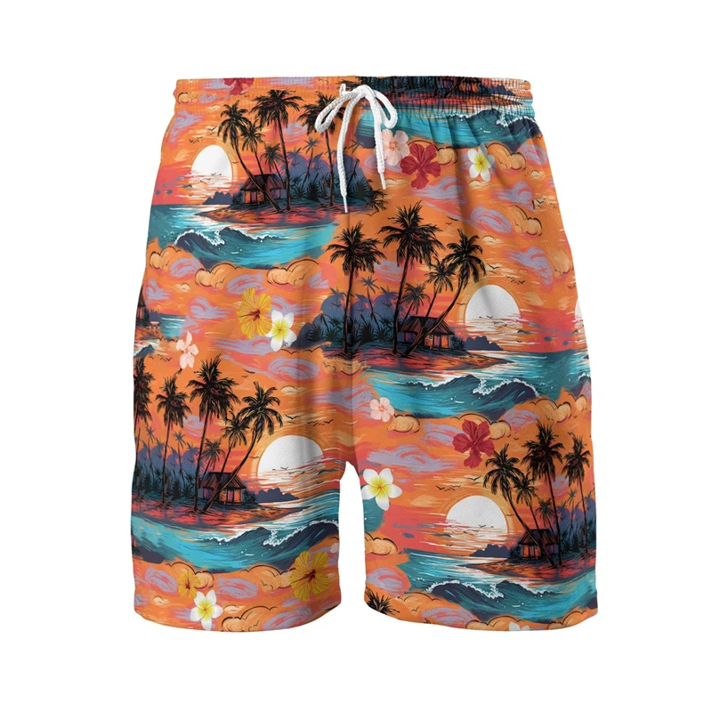 Tropical Party 3D Print Short Pants For Men Clothes Coconut Tree Parrot Beach Shorts Vacation Trunks Hawaiian Bermudas Trousers 3
