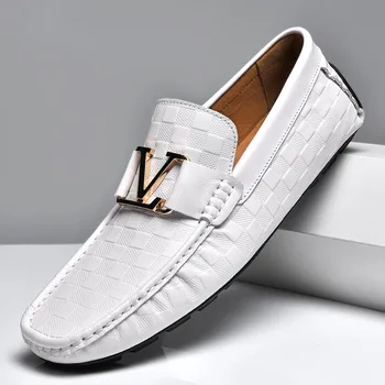100% Genuine Leather Shoes Crocodile Pattern Men's Loafers Flats Office Moccasins Driving Wedding Business Buckle Strap Slip on 1