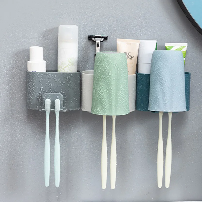 Bathroom Toothbrush Toothpaste Holder Wall Mounted Shaver Hanger Hook Cup Storage Rack Comb Cleaning Cream Organizer Holder toothbrush holder,toothpaste dispenser