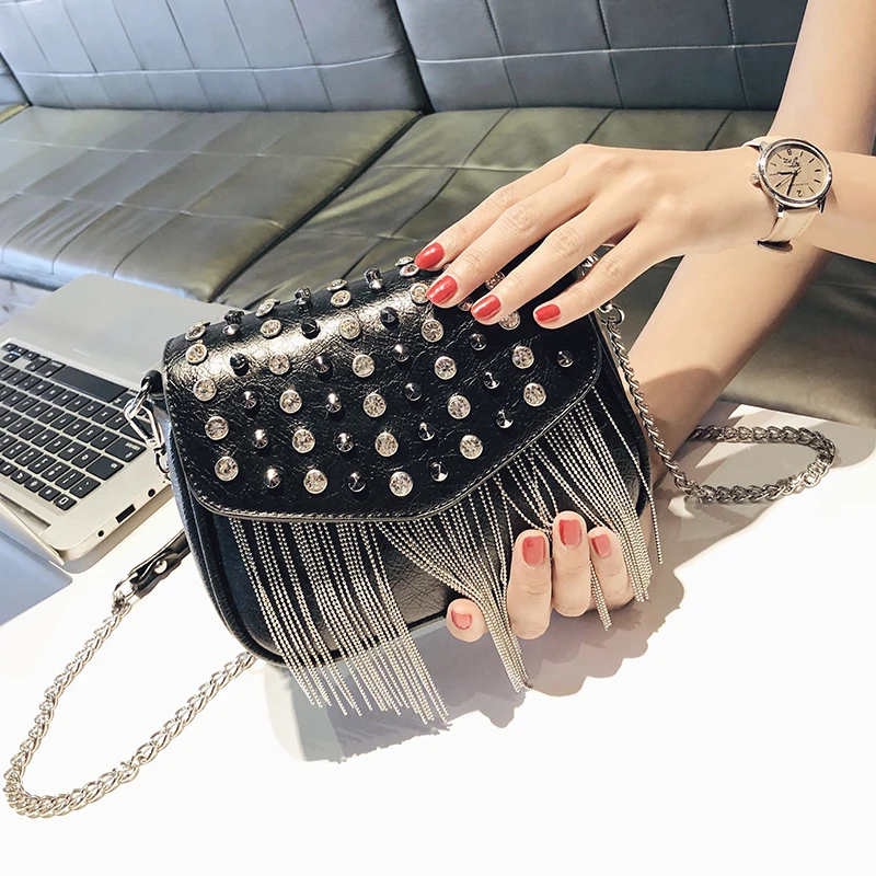 Luxury Tassel Rivet Diamond Chains Shoulder Bag 2022 Summer Women All