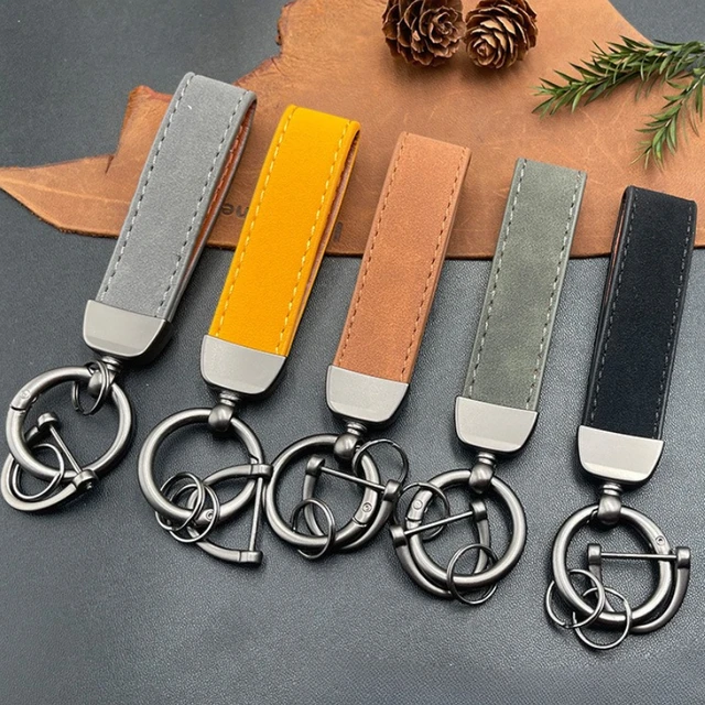 Laser Engrave Double Colors Crazy Horse Leather Keychain Custom Car Logo Key Chain Ring Personalize Name Number Vintage Keyring