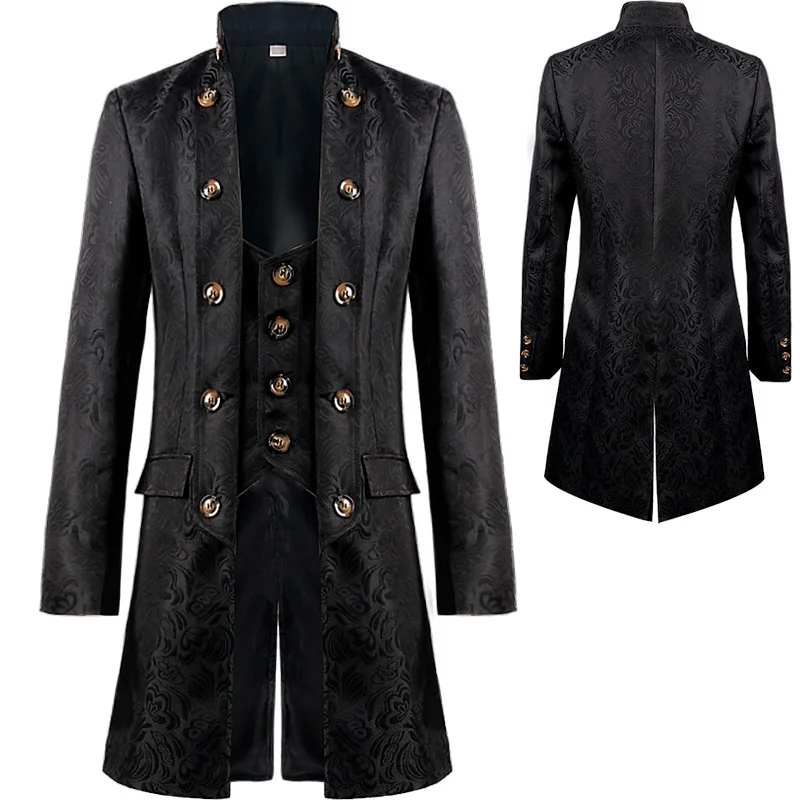 

2022 New Christmas Foreign Trade European And American Men's Coat Solid Color Fashion Steampunk Retro Uniform Collar Clothing