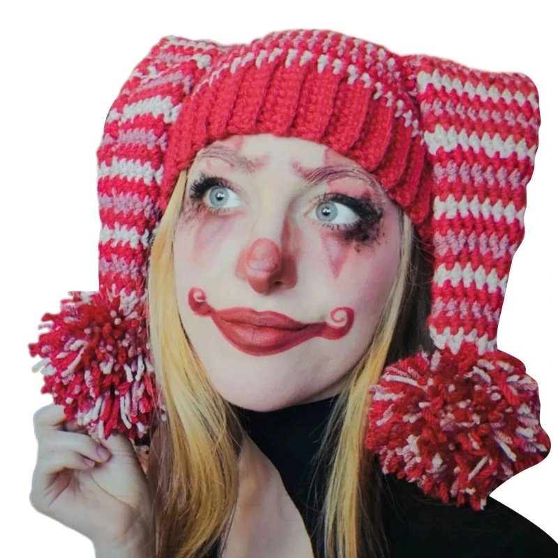 Clown Hat Handmade Headgear for Outdoors Knitted Striped  display picture 2