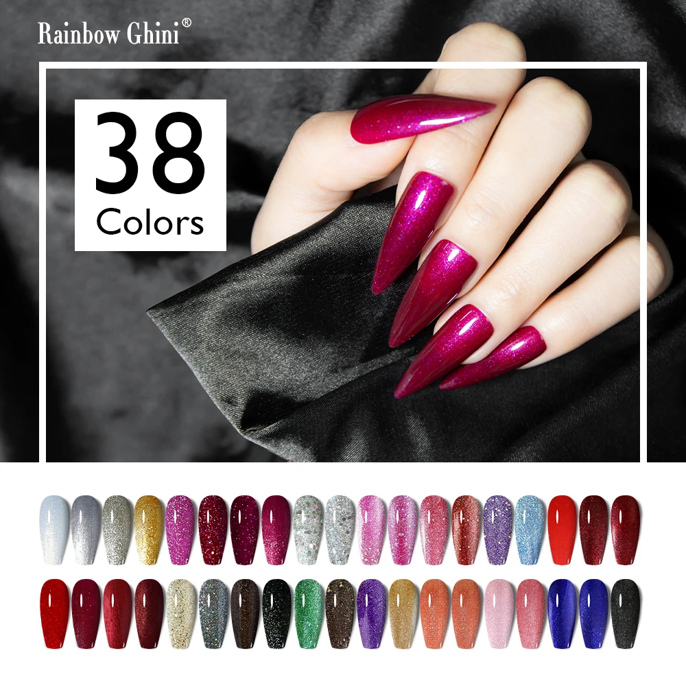 Rg Ultra Shiny Glitter Hybrid Nail Gel Polish Gellack Vernice Uv Oro Argento Manicure Smalti Semipermanenti Per Nail Glue Art