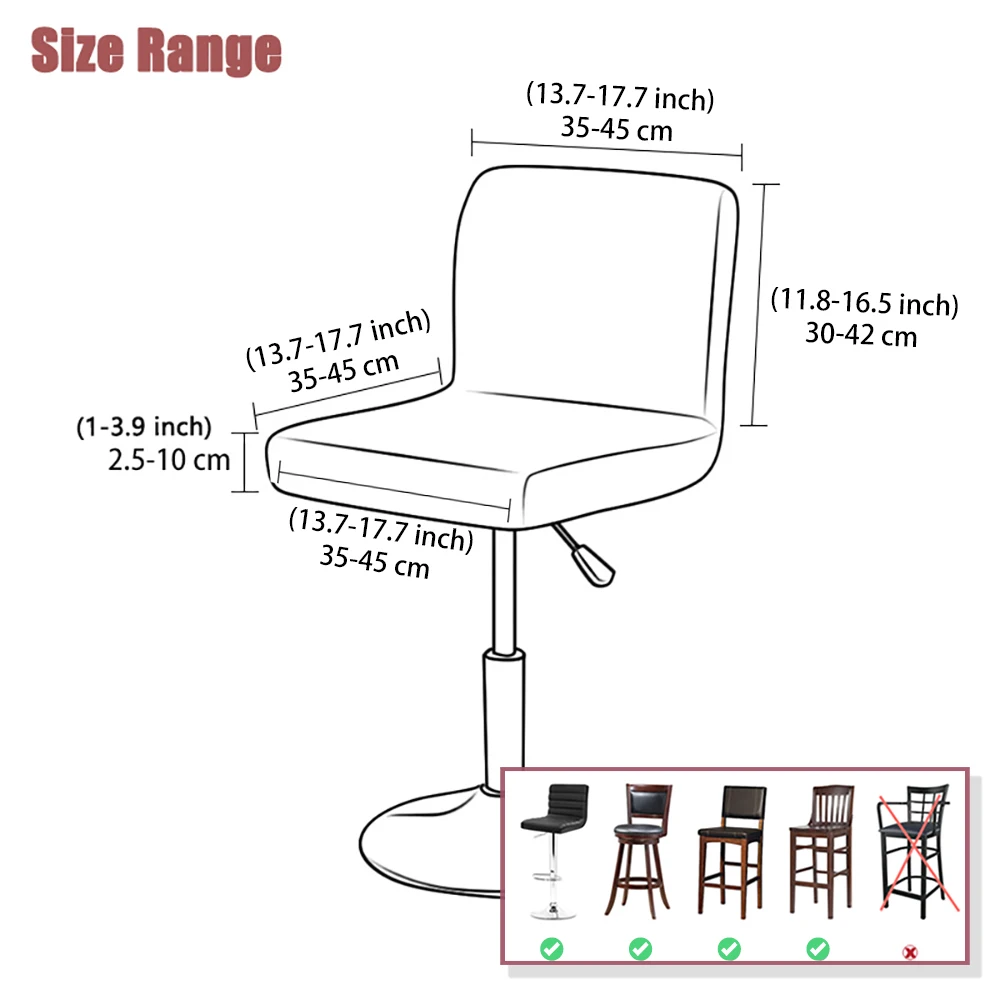 Velvet Fabric Bar Stool Chair Cover Spandex Stretch Short Back Chair Covers for Dining Room Cafe Home Small Size Seat Slipcover 2