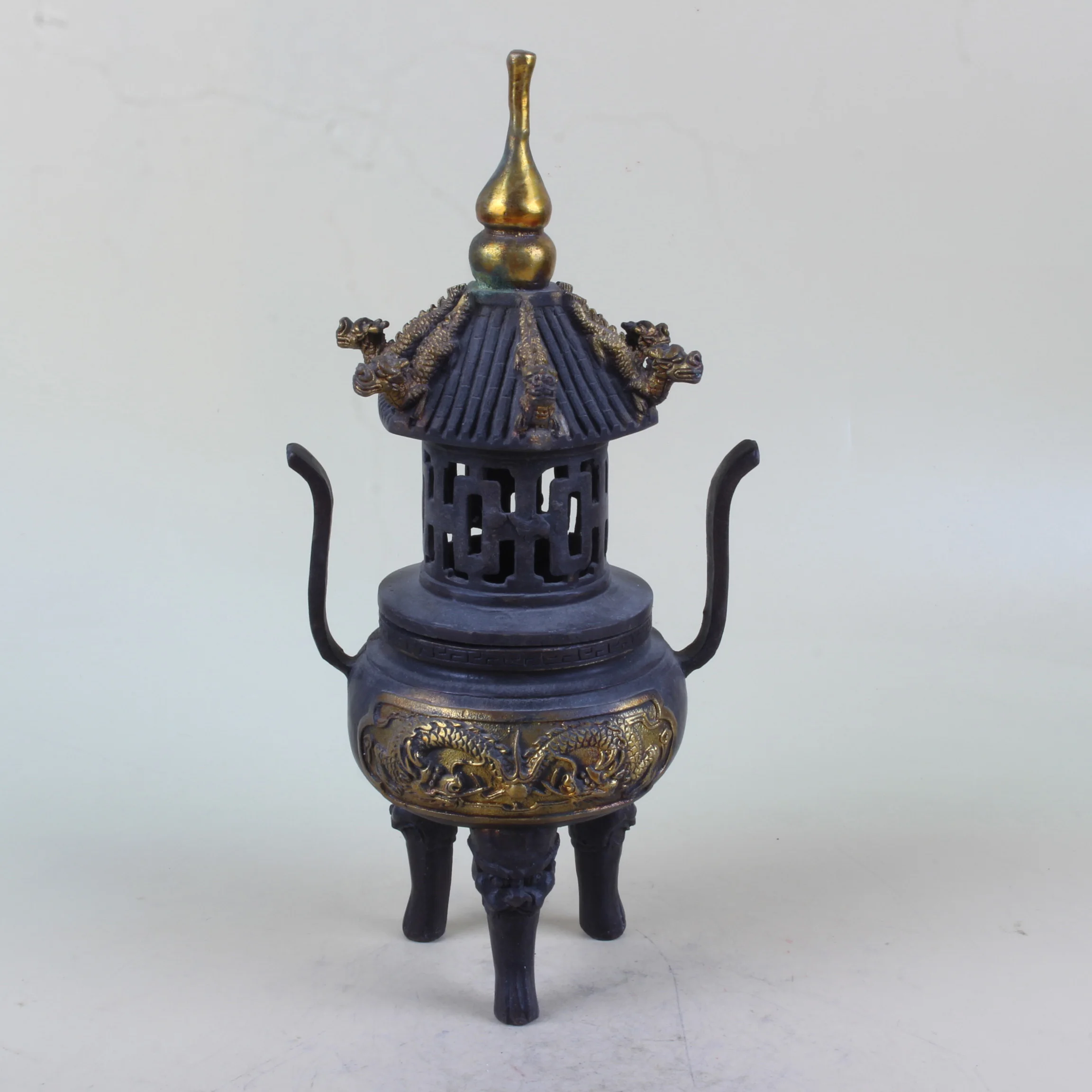 

Декор для дома, украшения, выставки, китайская старинная красная медная позолоченная курильница, отметка Qian длинный W