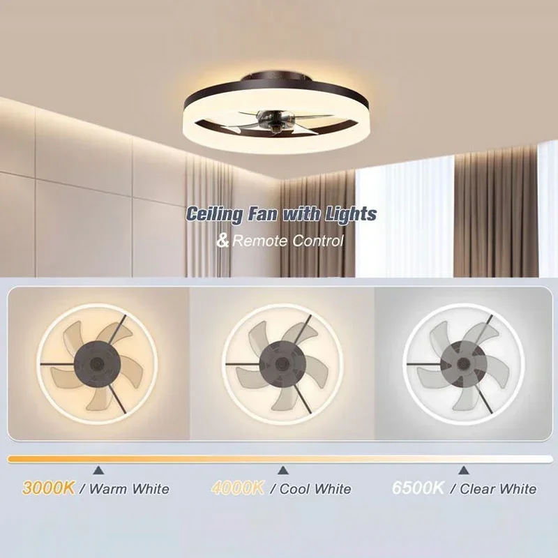 50cm Dimming Ceiling Fans with LED Lights Flush Mount Ceiling Fan with Remote Control Stepless Dimmable 3 and 6 Speeds Wind
