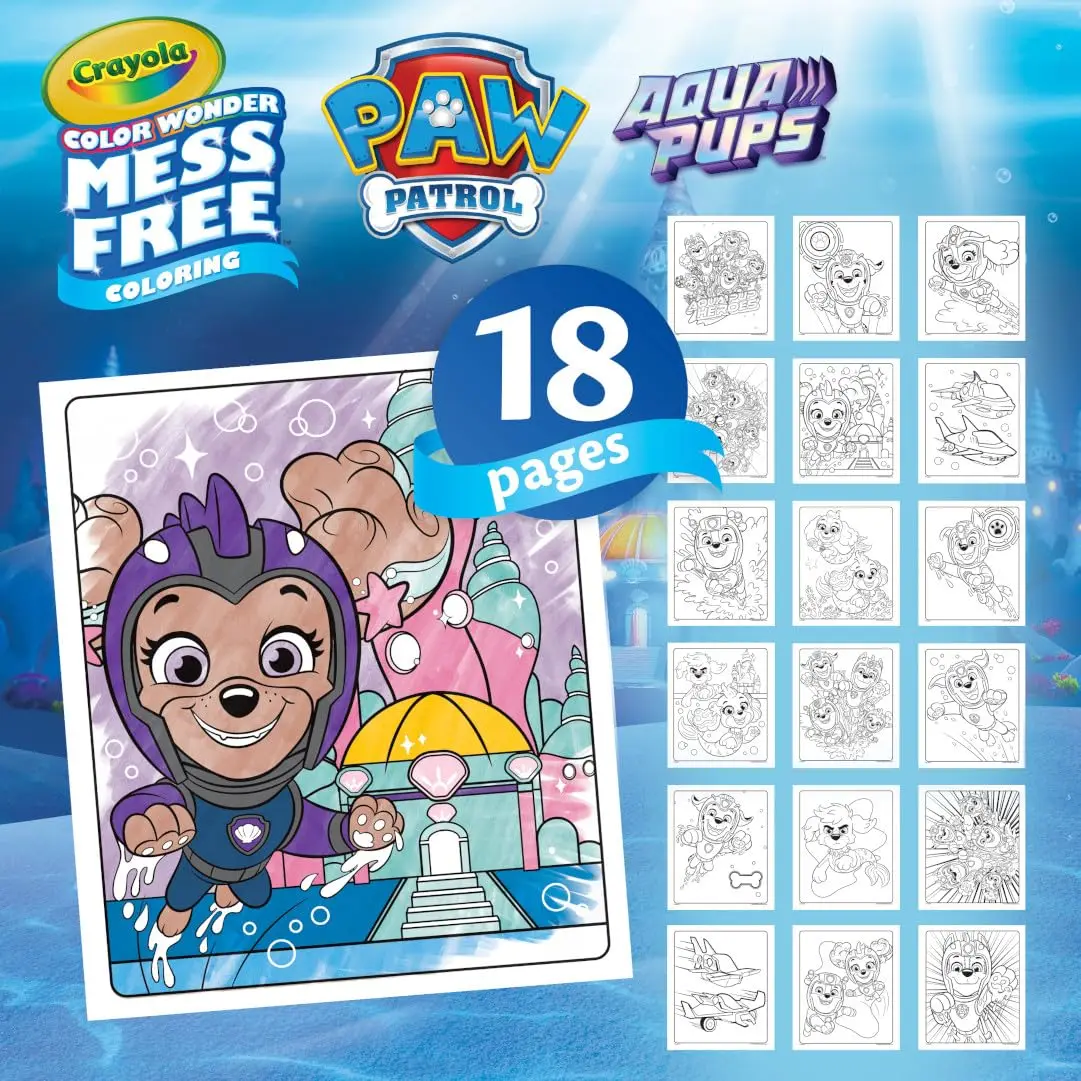 Crayola 컬러 원더 발 순찰 아쿠아 강아지 색칠 세트, 18 색 원더 페이지, 5 개 엉망없는 마커, 색칠,