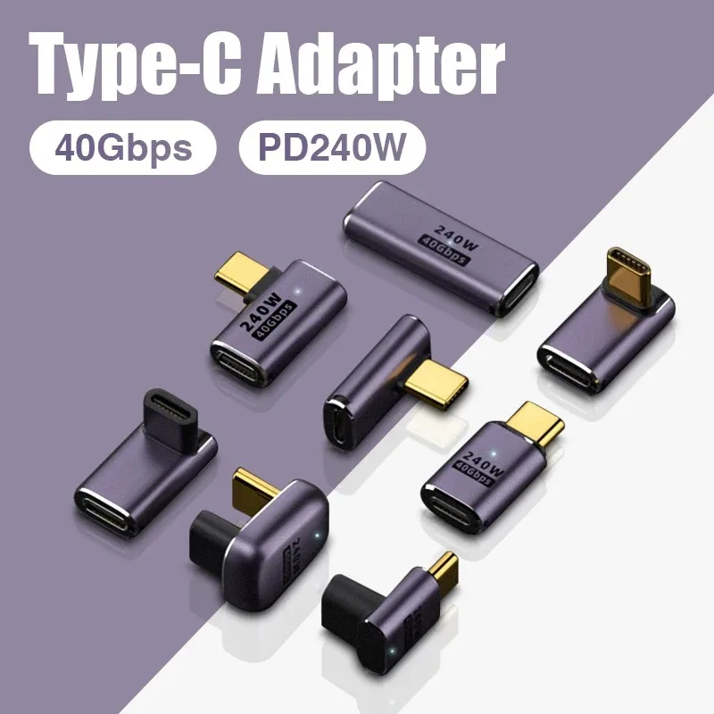USB 4.0 40Gbps OTG Charger Connector PD 240W 100W 8K 60Hz High Speed USB C U Shape Straight Angle Male to Female Adapter
