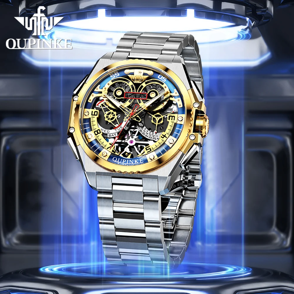 OUPINKE 3266 Automatic Man Watch Skeleton Flywheel Mechanical Watch For Men 45mm Big Dial 50M Waterproof Luxury Men's Watches