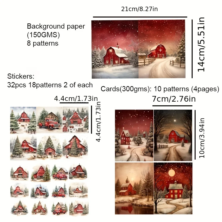Card and Sticker set Christmas Eve Xmas Tree Patterns DIY Bottle Album Decor Scrapbooking 58pcs