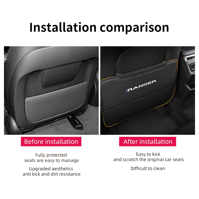 Car Seat Anti Kick Pad For Ford Ranger T9 Raport Leather Auto Seat Back Protector Pad for Kids Anti Scratch Backseat Organizer