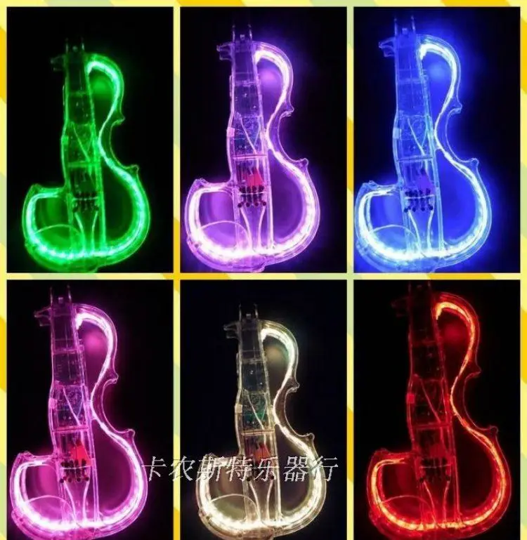 acoustic Acrylic transparent electronic violin 4/4 with colorful LED lights stringed instrument speaker with bow