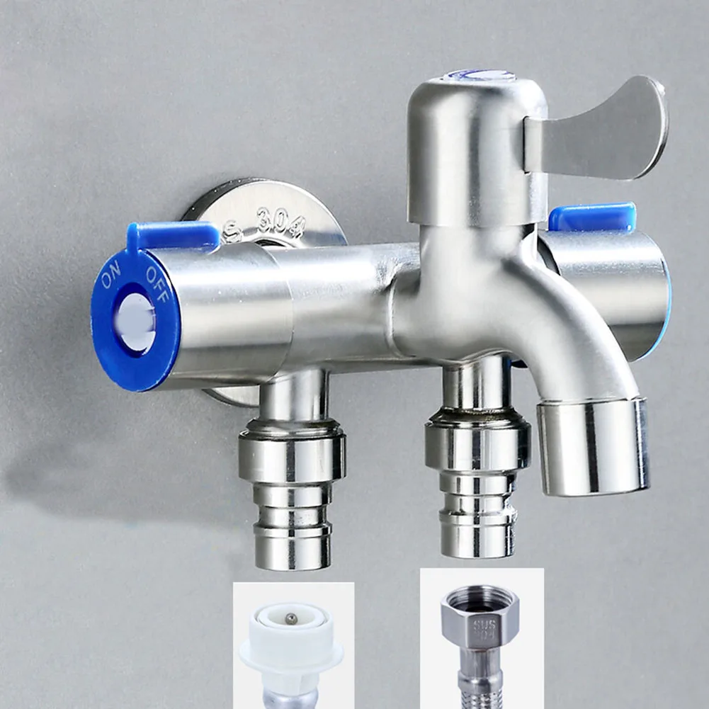 

Stainless Steel Three Way Tap Sink Faucet Washing Machine 2 Way Angle Valve Multi-function Tap Bathroom Fixture