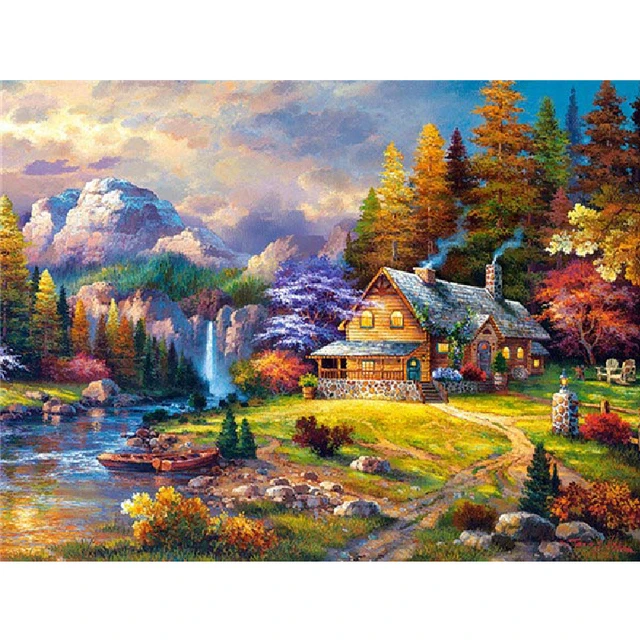 Diamond Painting House Scenery 5D Diamond Mosaic Seaside Landscape Rhinestone Embroidery Full Round Drill Home Decor CY-FJ02489-AE5